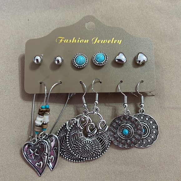 NWT 18 pair earrings silver and turquoise - Picture 2 of 4